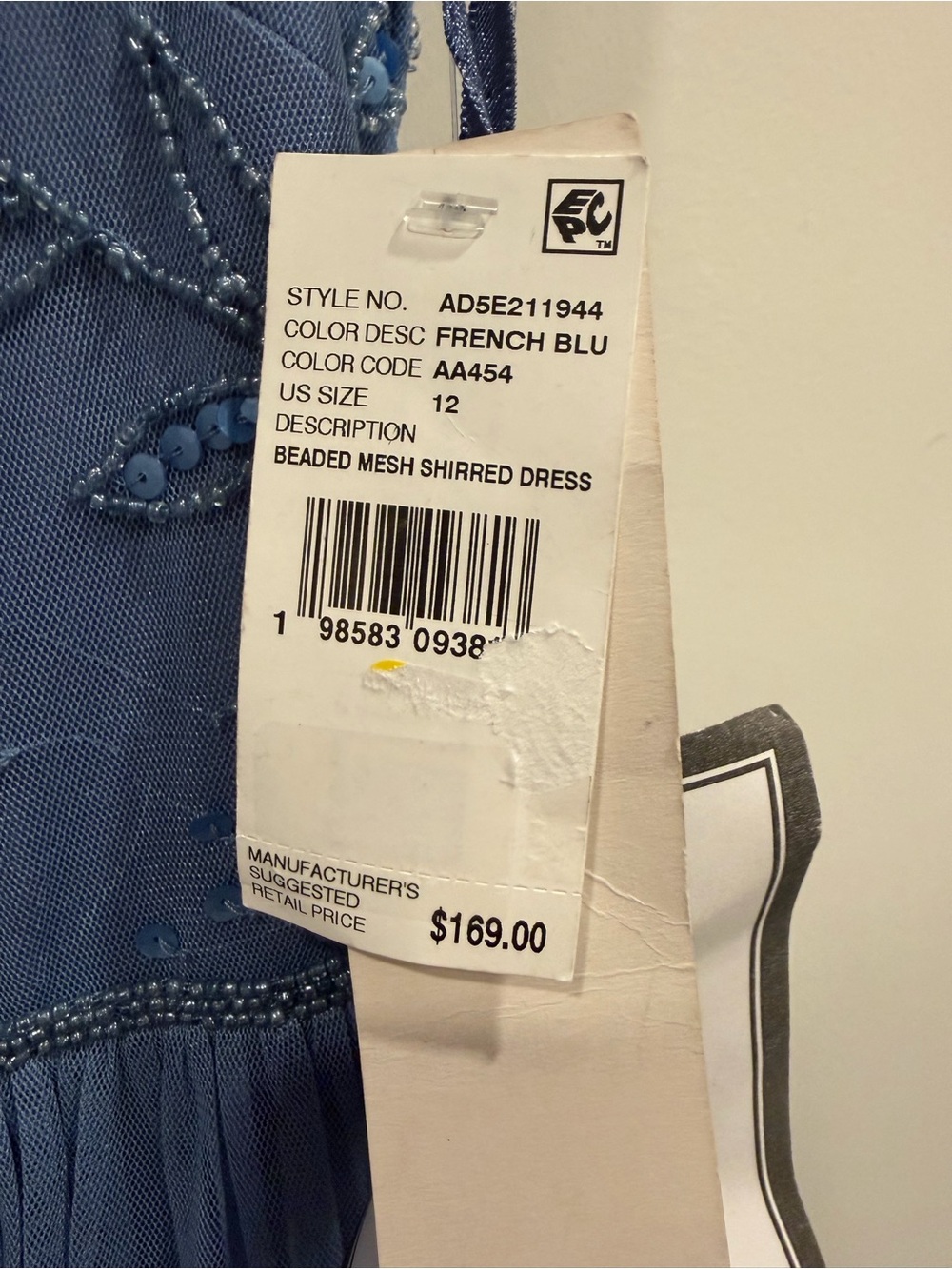 Papell Studio Beaded Mesh Shirred Gown French Blue Size 12 NWT Formal Evening - Picture 6 of 12